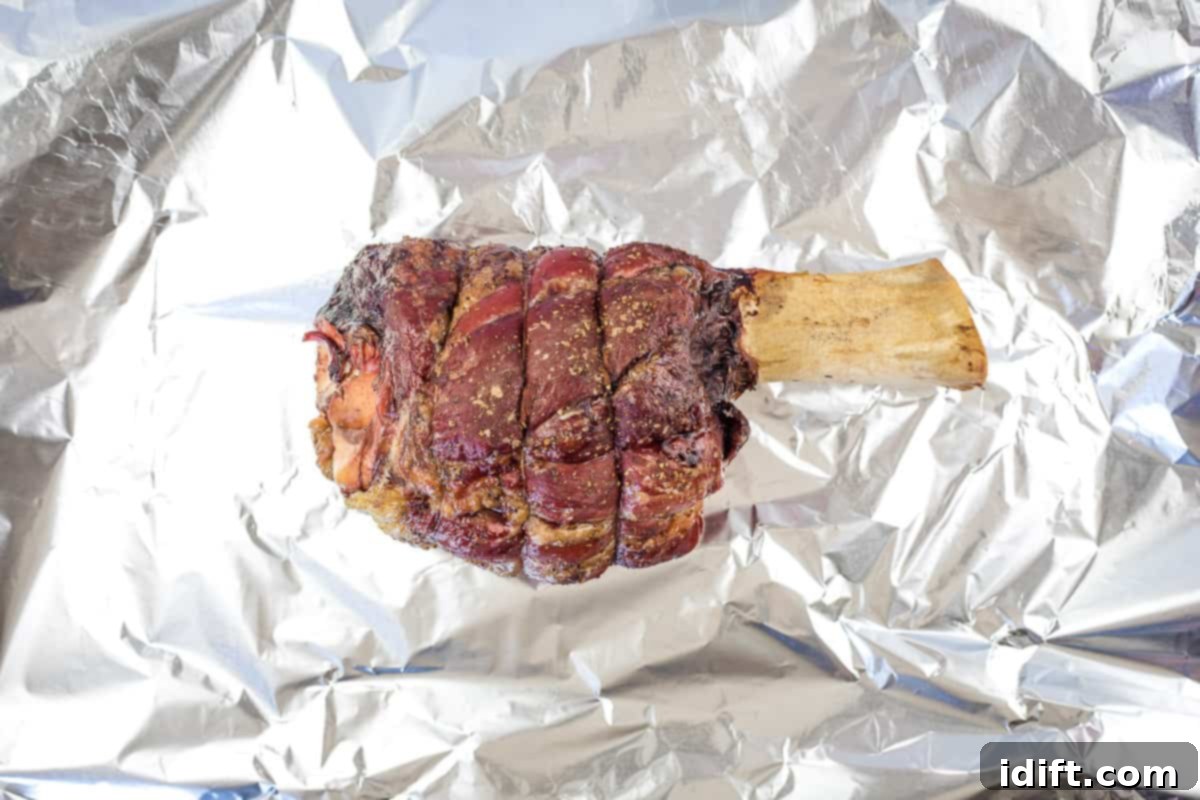 Smoked Beef Shank: The Legendary Cut 6 Smoked Thor's Hammer ready to wrap in foil.