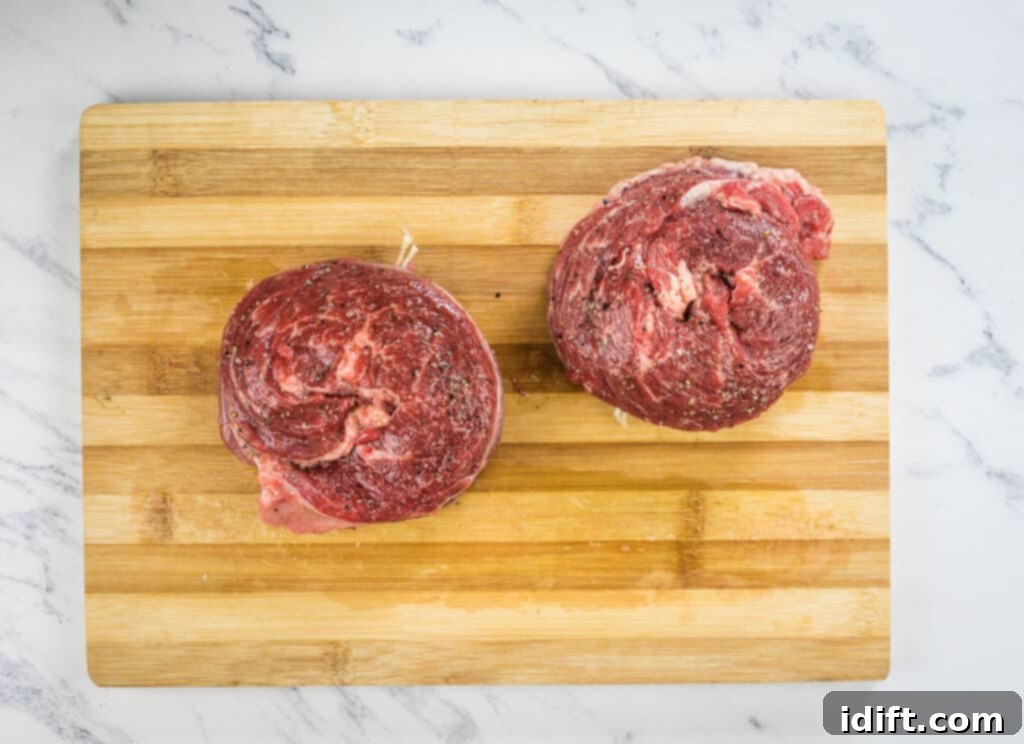 rolled and tied ribeye cap steaks