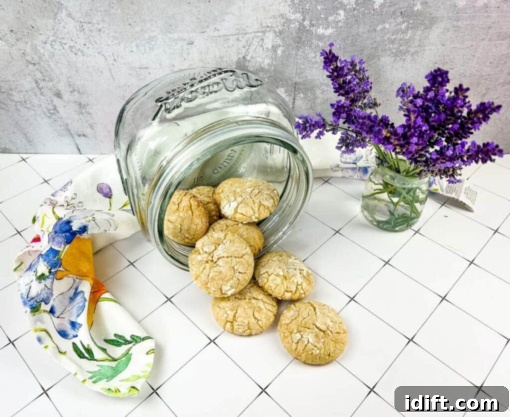 white chocolate crinkle cookies in a cookie jar