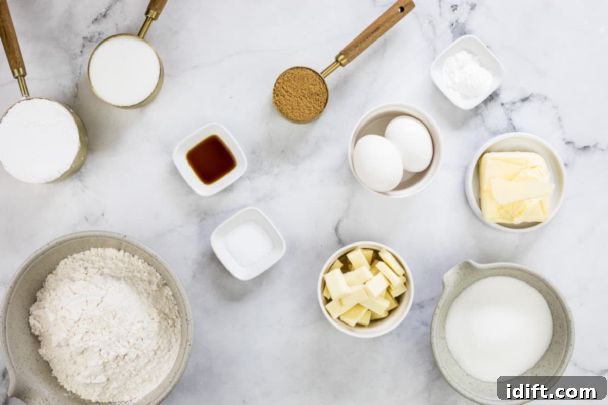 ingredients to make white chocolate crinkle cookies