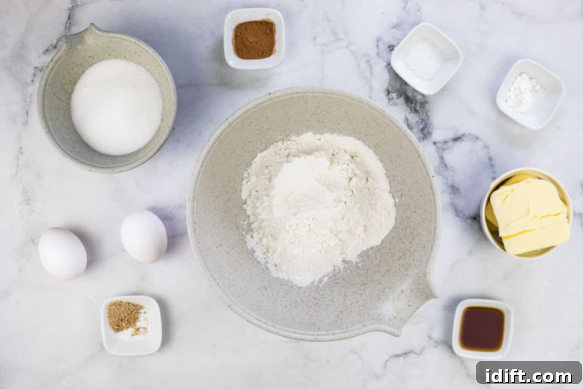eggnog sugar cookie ingredients laid out on a counter