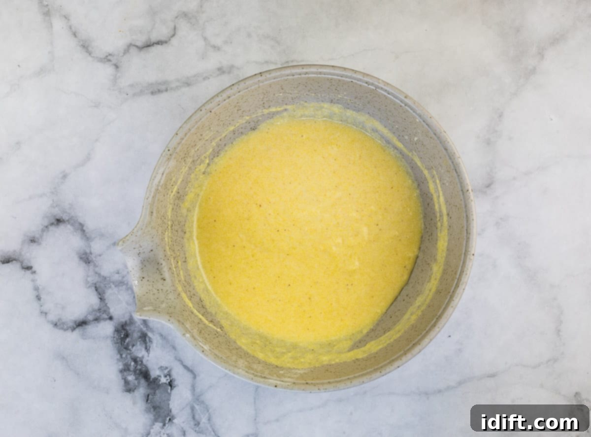 mixed wet and dry ingredients in a pourable container