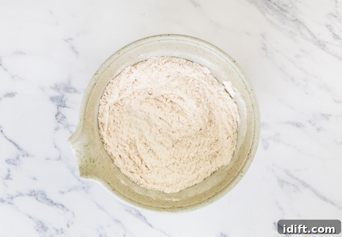 Dry ingredients mixed in a bowl.
