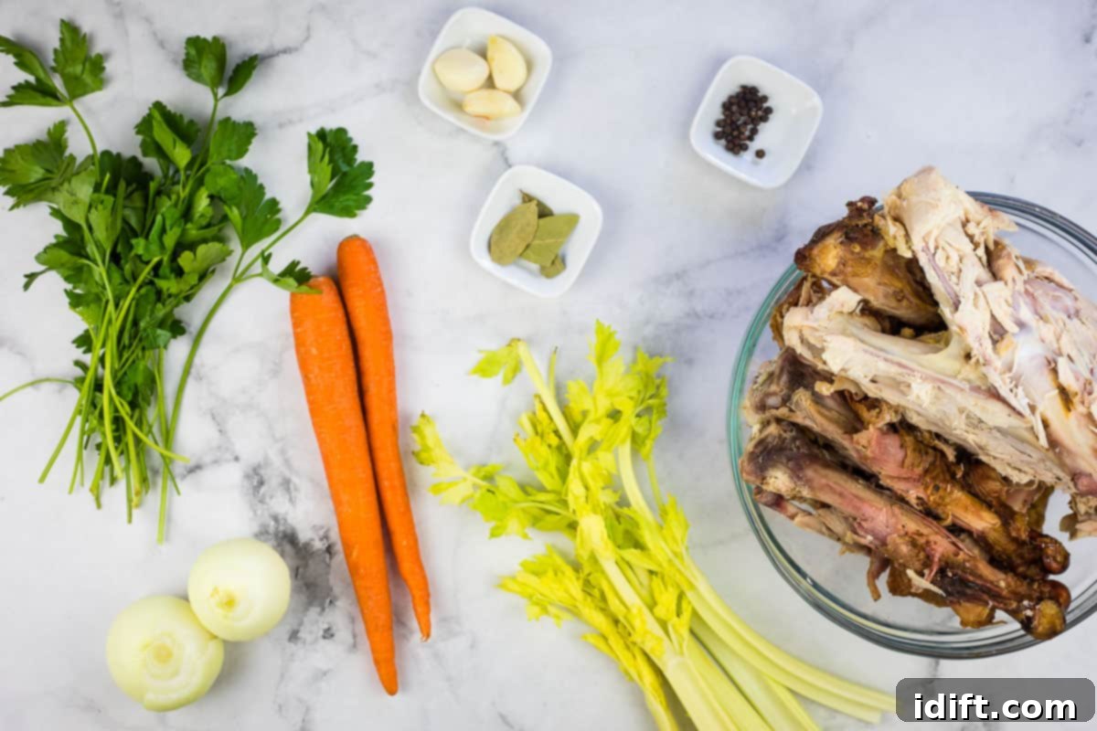 Ingredients arranged for making Instant Precision Dutch Oven Turkey Stock.
