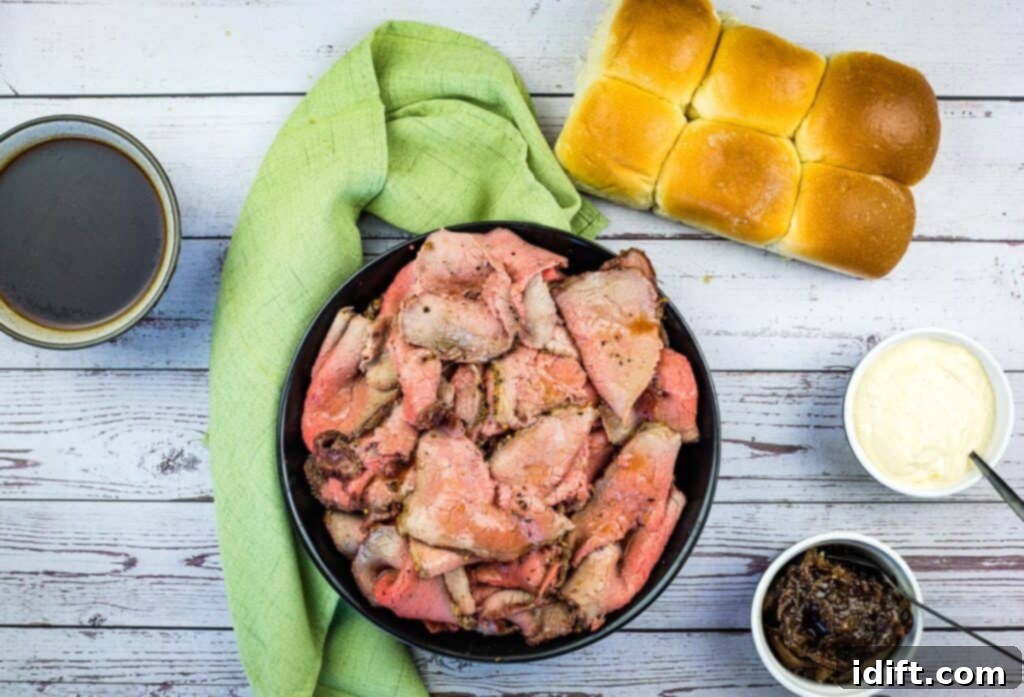 Ingredients to make Smoked French Dip sliders.