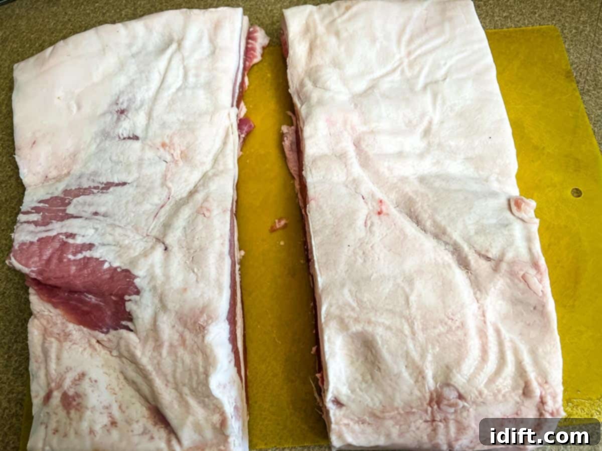 Slabs of pork belly ready for curing.