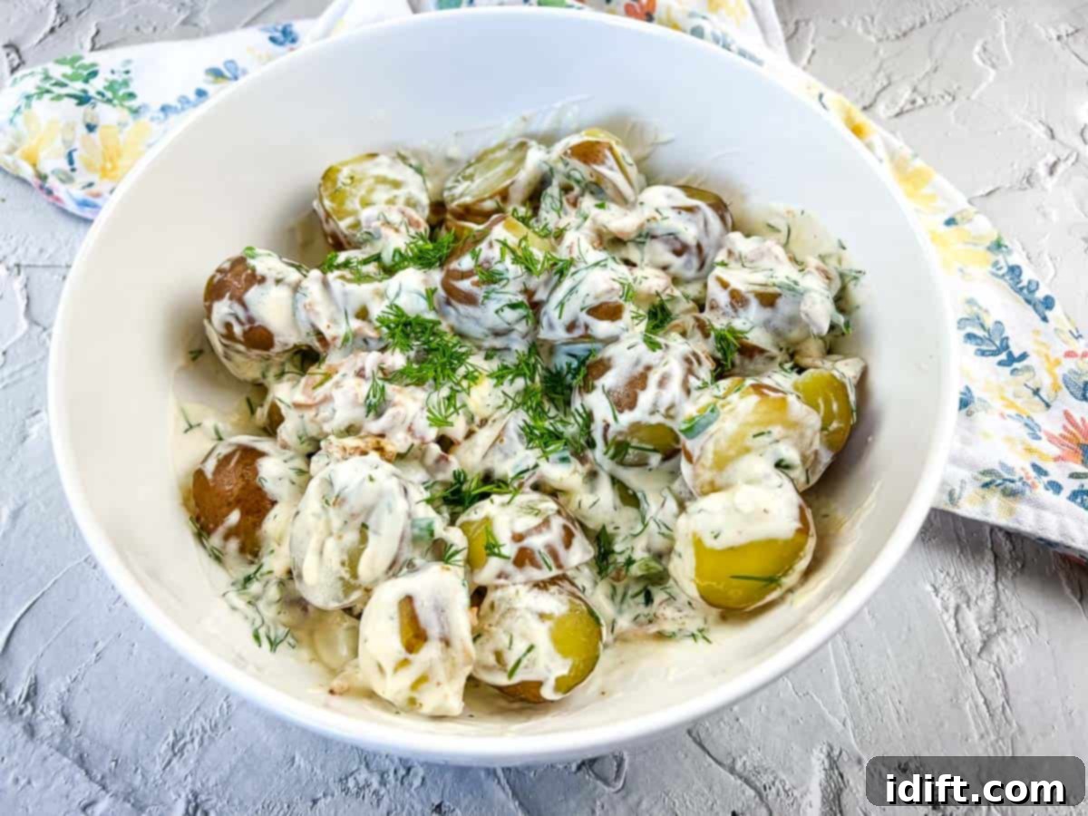 Potatoes tossed with sour cream mixture.