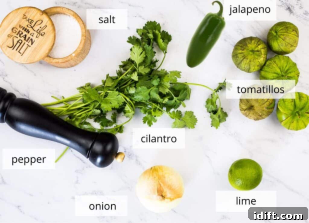 Tomatillo Pico de Gallo labeled ingredients.