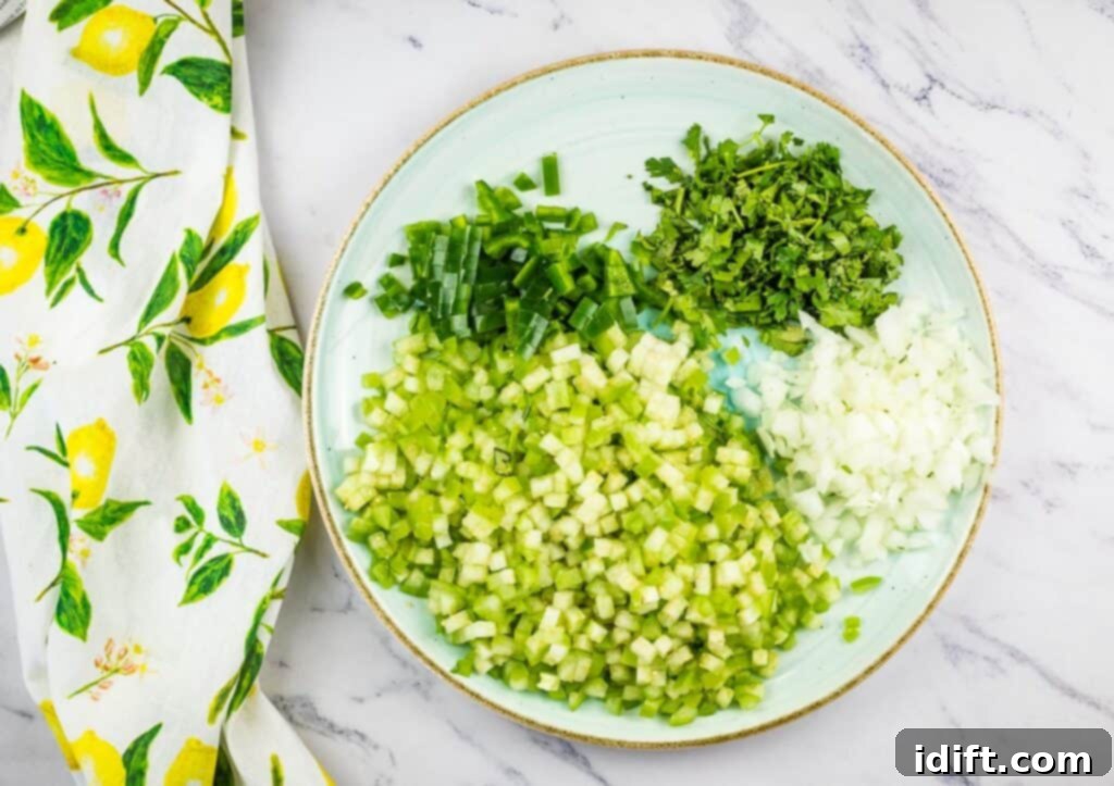 Diced ingredients on a plate.