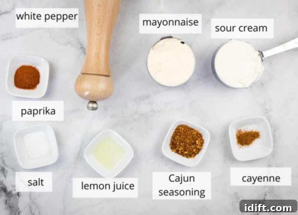 Cajun Kick Sauce 4 Labeled ingredients to make Cajun Dip.