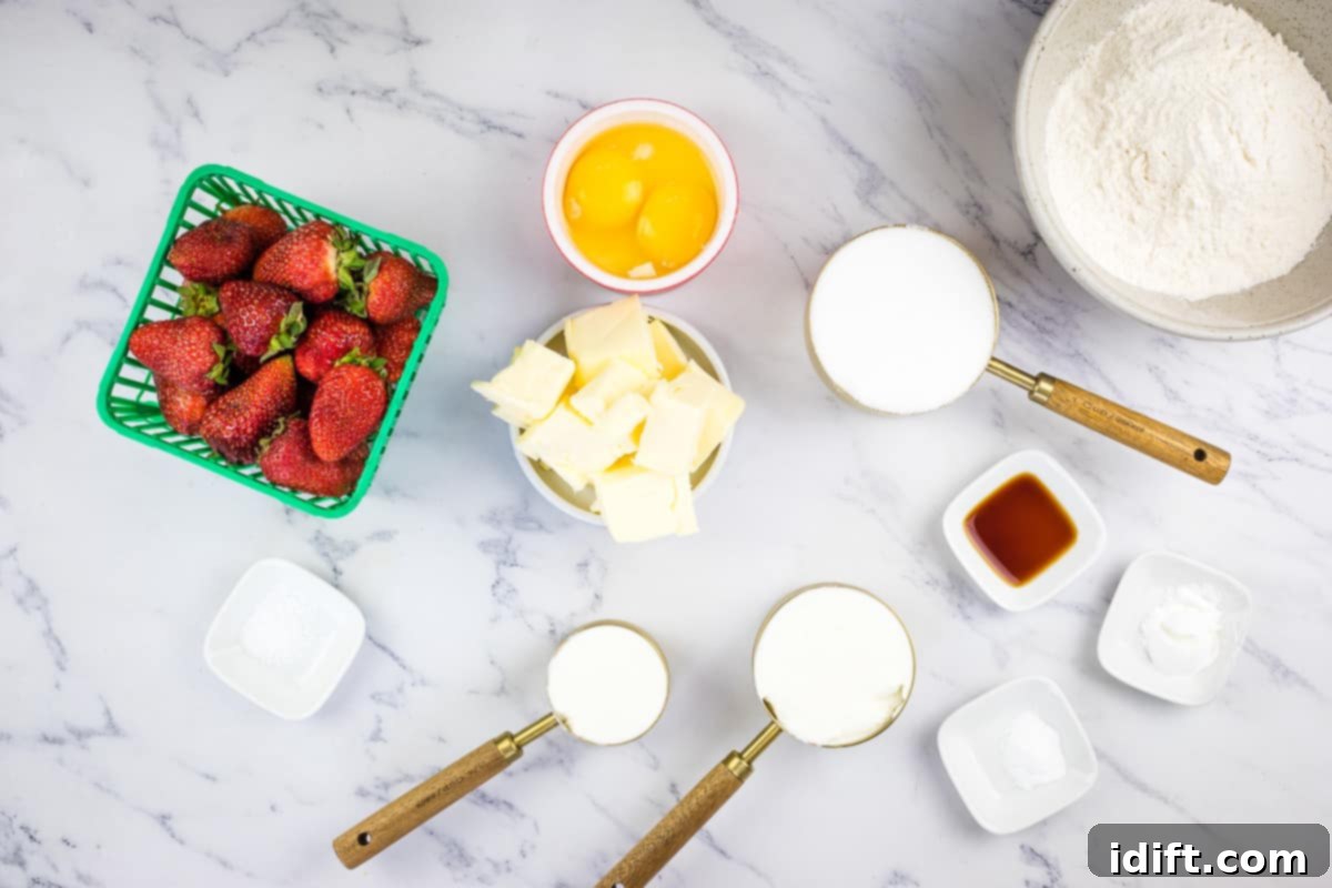 Ingredients to make Strawberry Upside Down Cake.