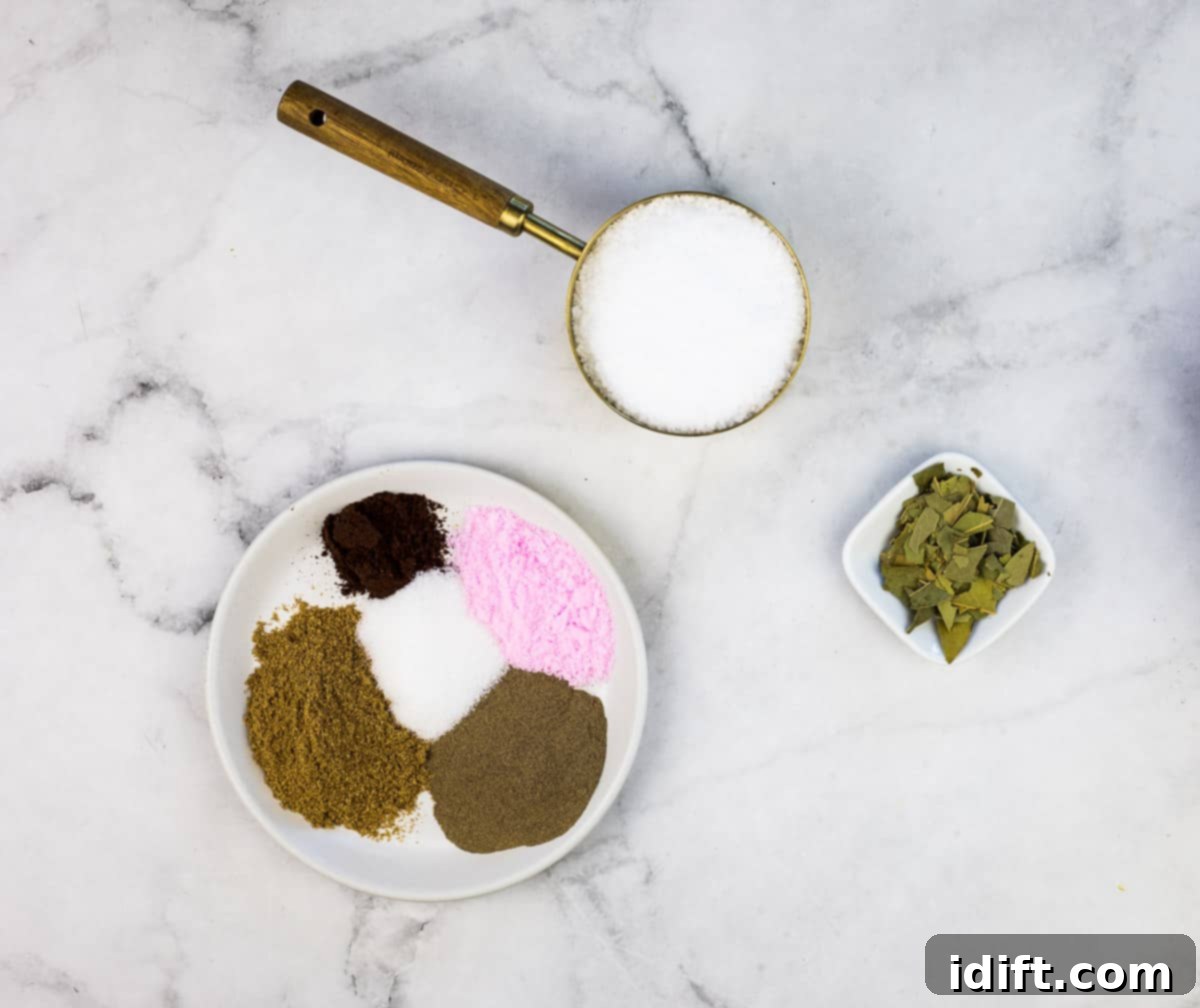 Crafting Montreal Smoked Meat at Home 7 Ingredients for the Montreal Smoked Meat cure laid out.