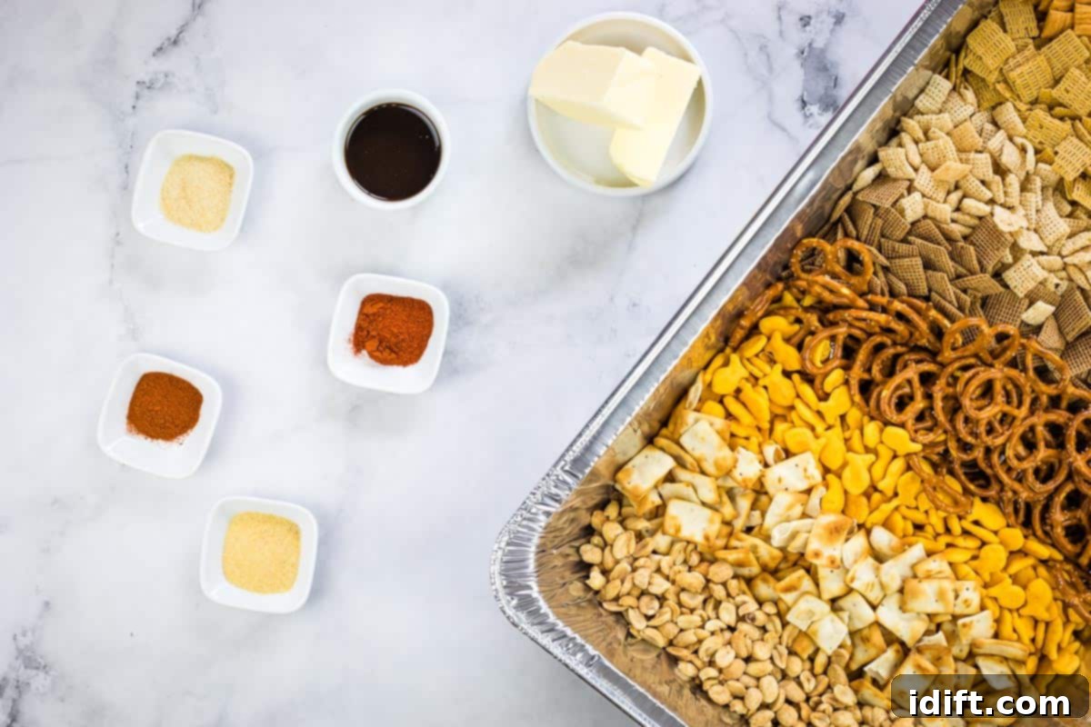 Remaining ingredients to make Smoked Chex Mix.