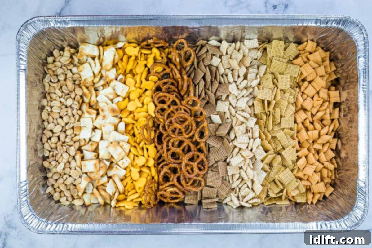 Dry ingredients in a foil pan.