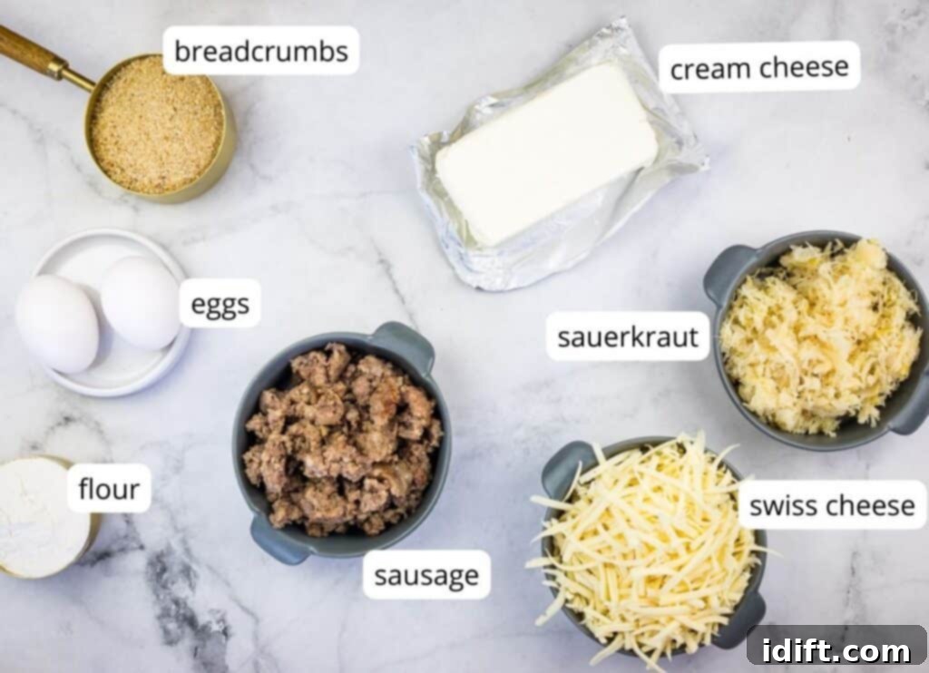 Savory Kraut Poppers 4 Sauerkraut balls ingredients.