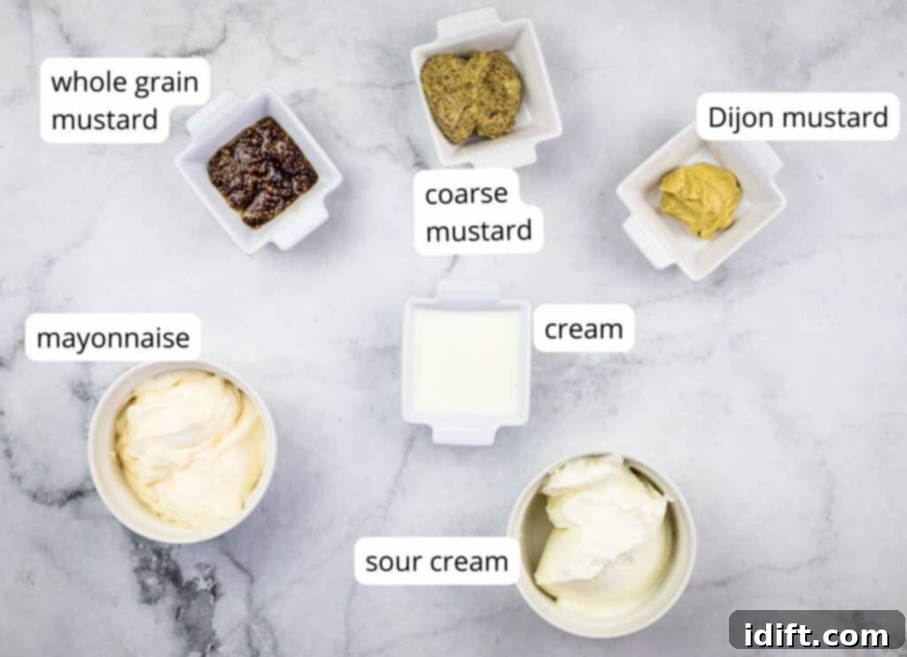 Savory Kraut Poppers 5 Mustard sauce ingredients labeled.