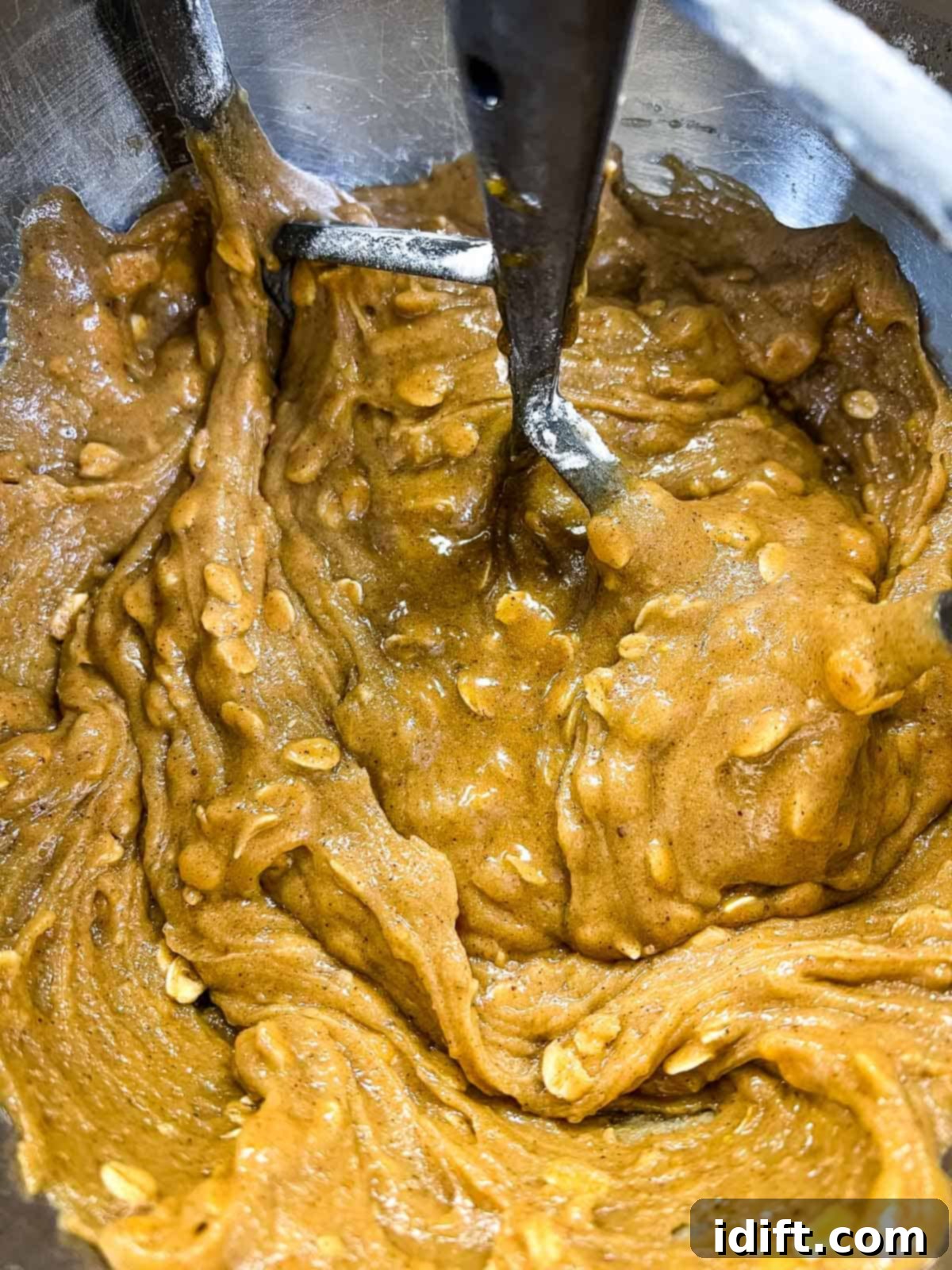 The combined wet and dry ingredients forming the blondie batter.