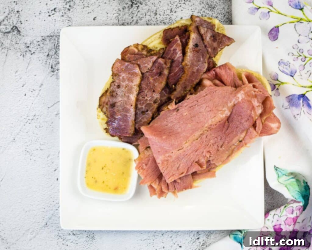 Pastrami and corned beef sandwich.