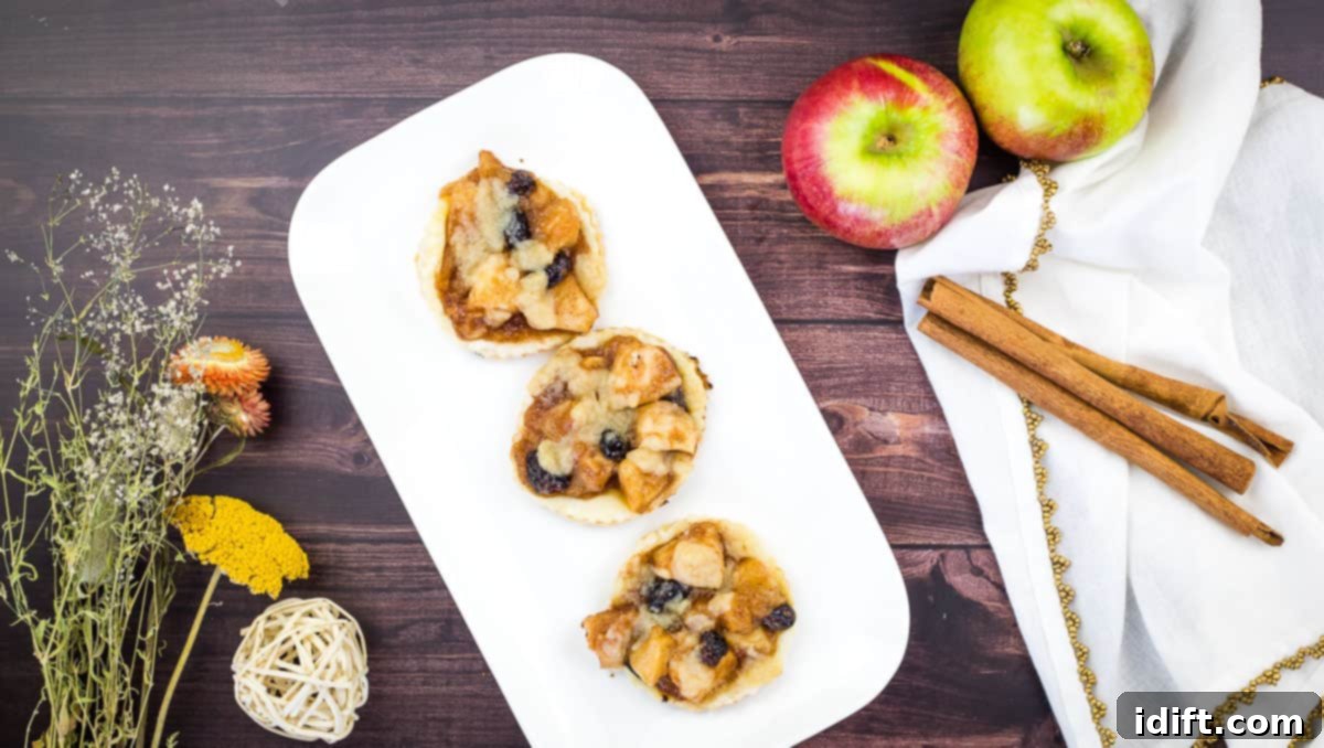 A beautiful close-up of a finished apple-cranberry puff pastry tart on a plate, ready to be enjoyed.
