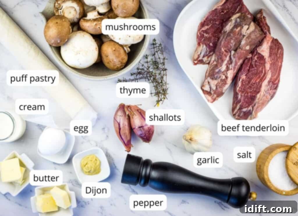 Labeled ingredients to make Beef Wellington Bites.