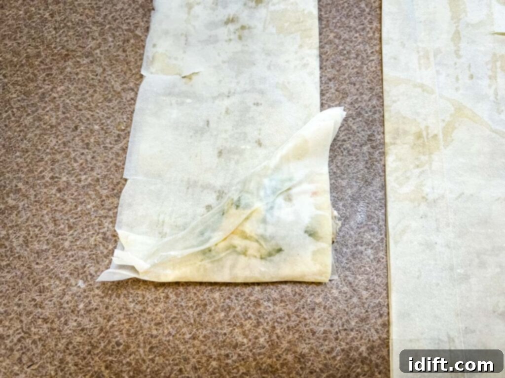 Folding the phyllo like a flag.