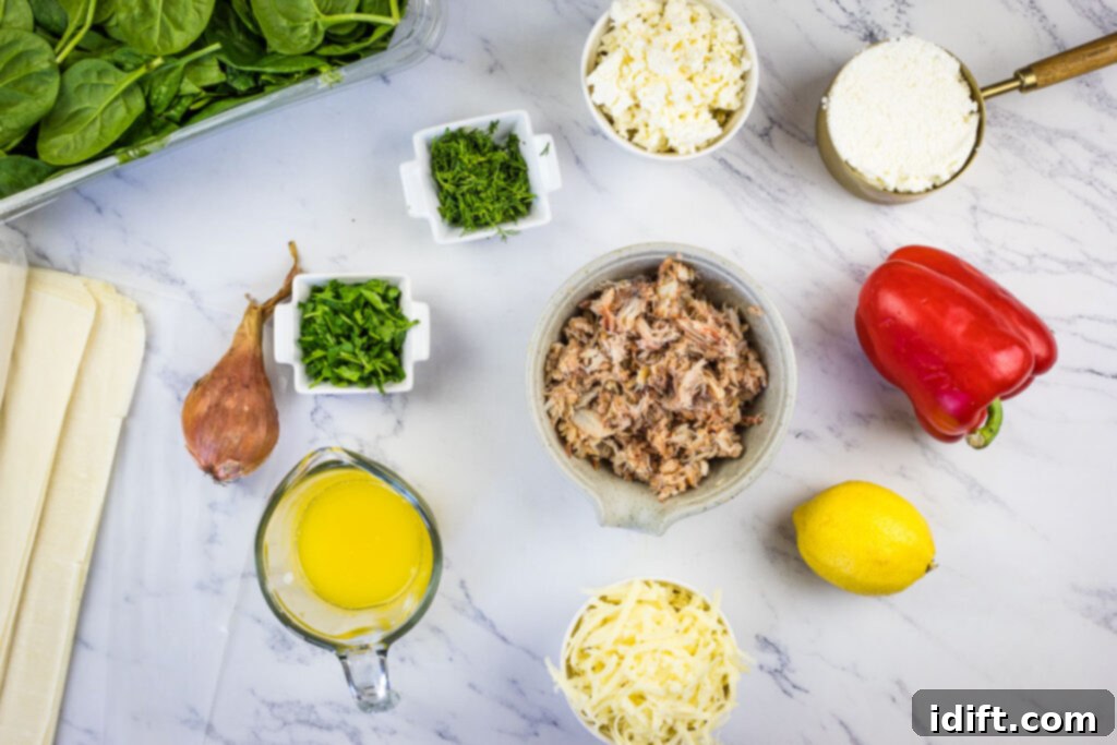 Ingredients to make Crab Spanakopita.
