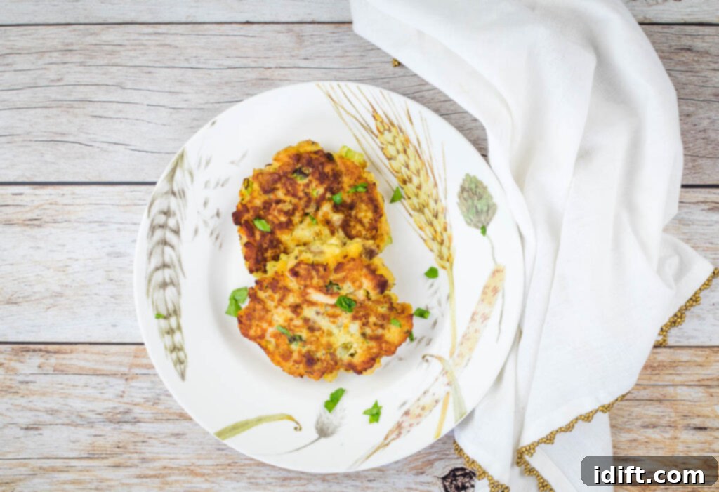 The Heart of Thanksgiving Dinner 3 A top-down shot of 2 Thanksgiving Stuffing, Turkey and Mashed Potato Patties on a fall plate.