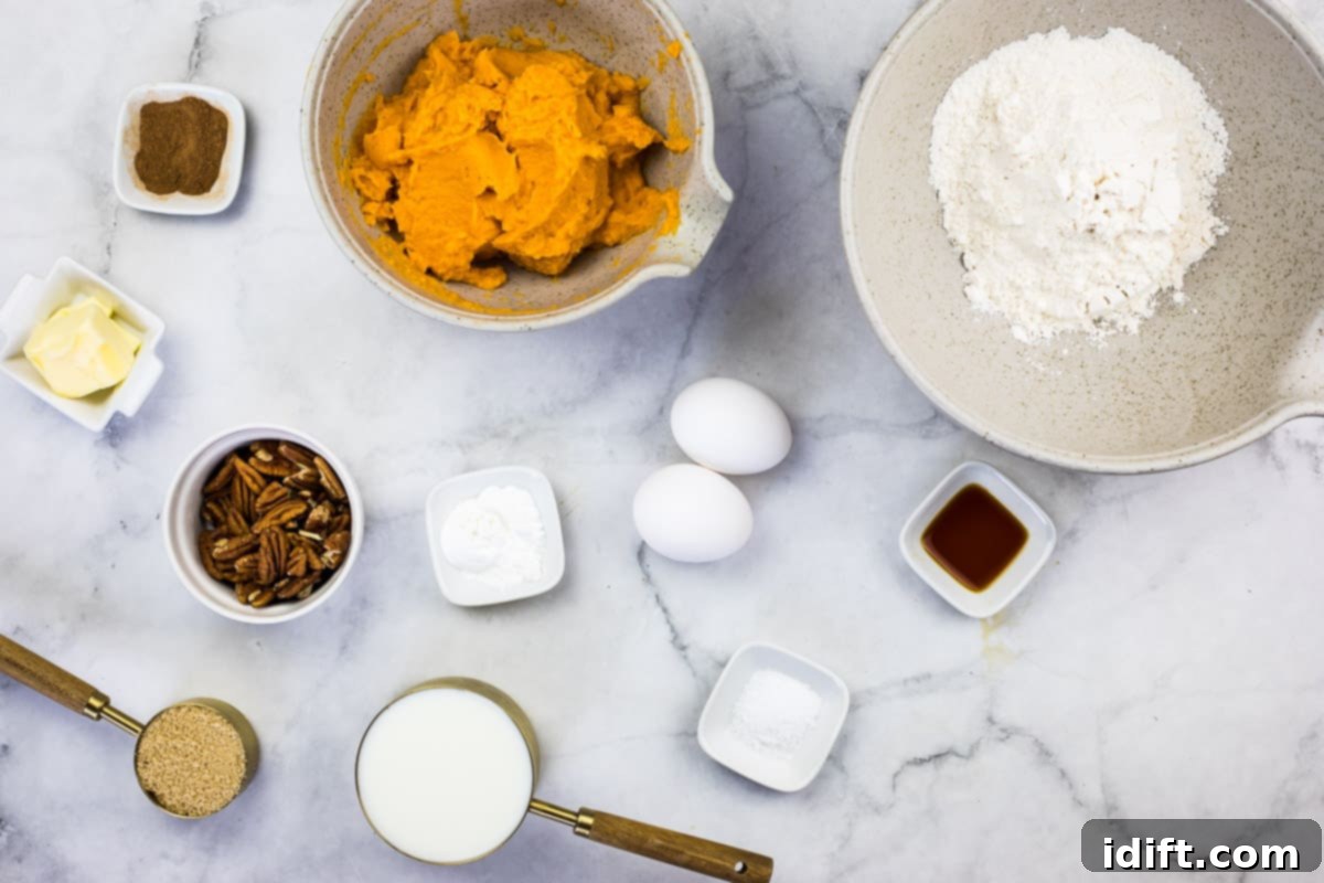 Ingredients for Sweet Potato Pancakes laid out on a clean surface.