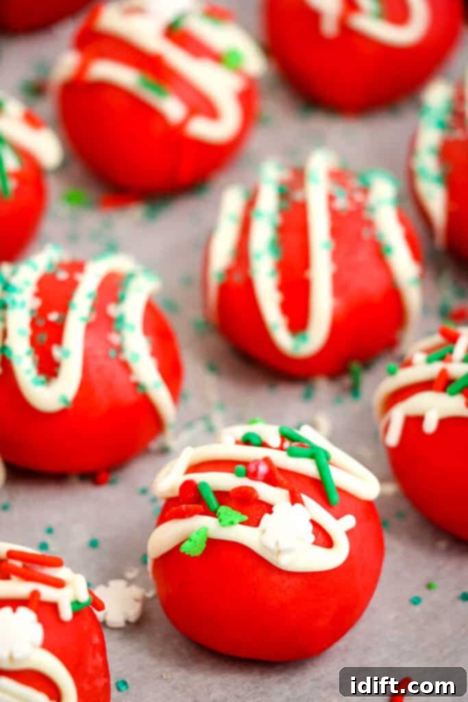 Delicious Red Velvet Christmas Truffles arranged beautifully on a festive platter, ready for holiday celebrations.