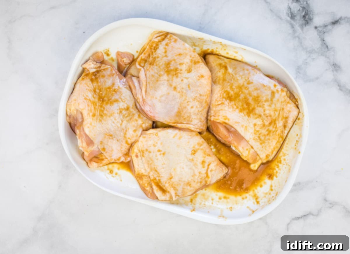 Raw chicken coated with sauce on a plate.