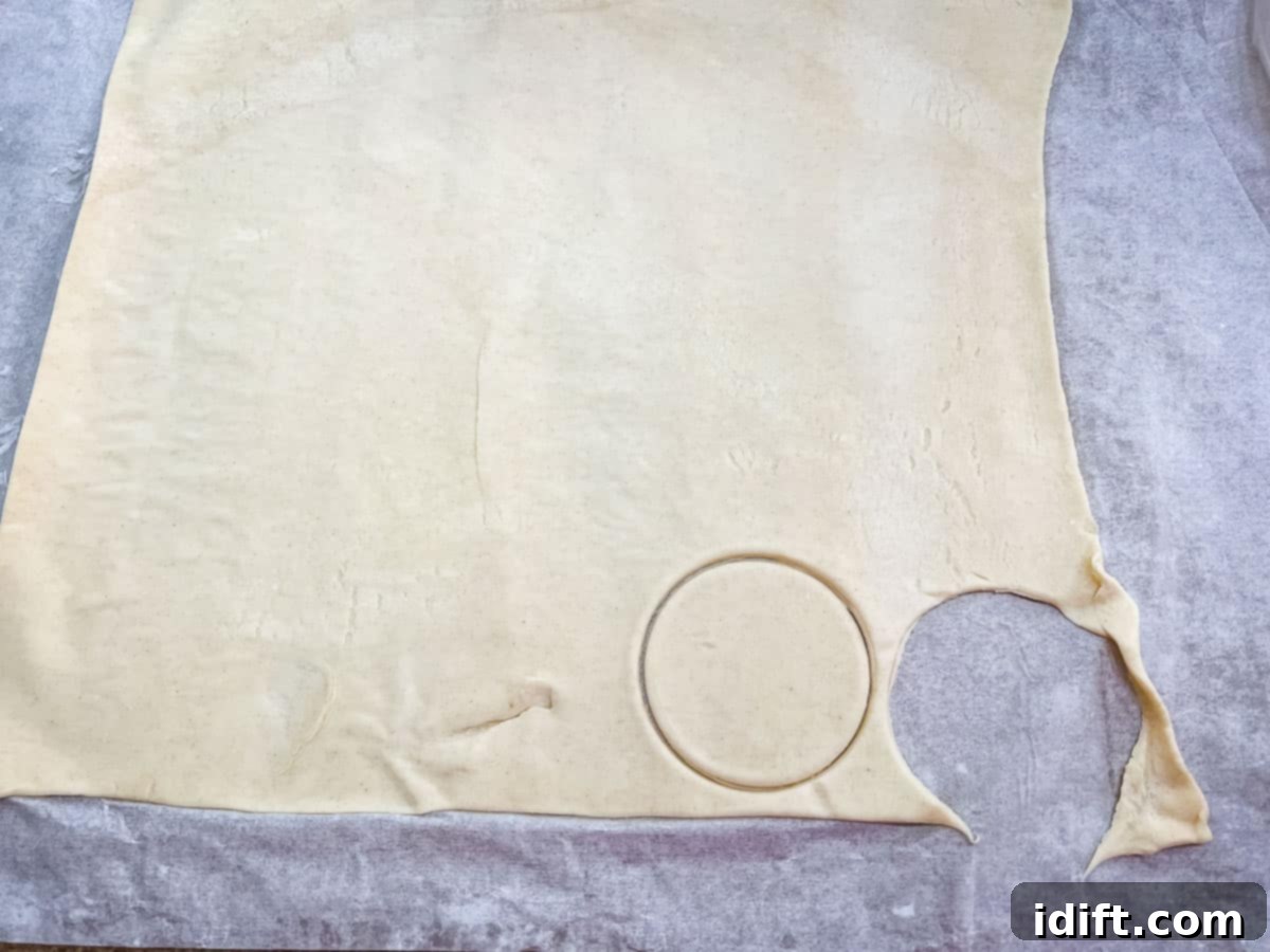 Shepherds Pie Poppers 9 Puff pastry sheet with some circles already cut out.