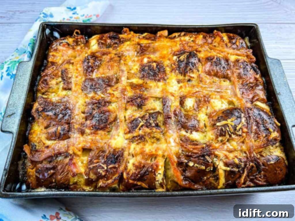 Spiced Hot Cross Bun French Toast Bake 3 A full pan of hot cross bun breakfast casserole.