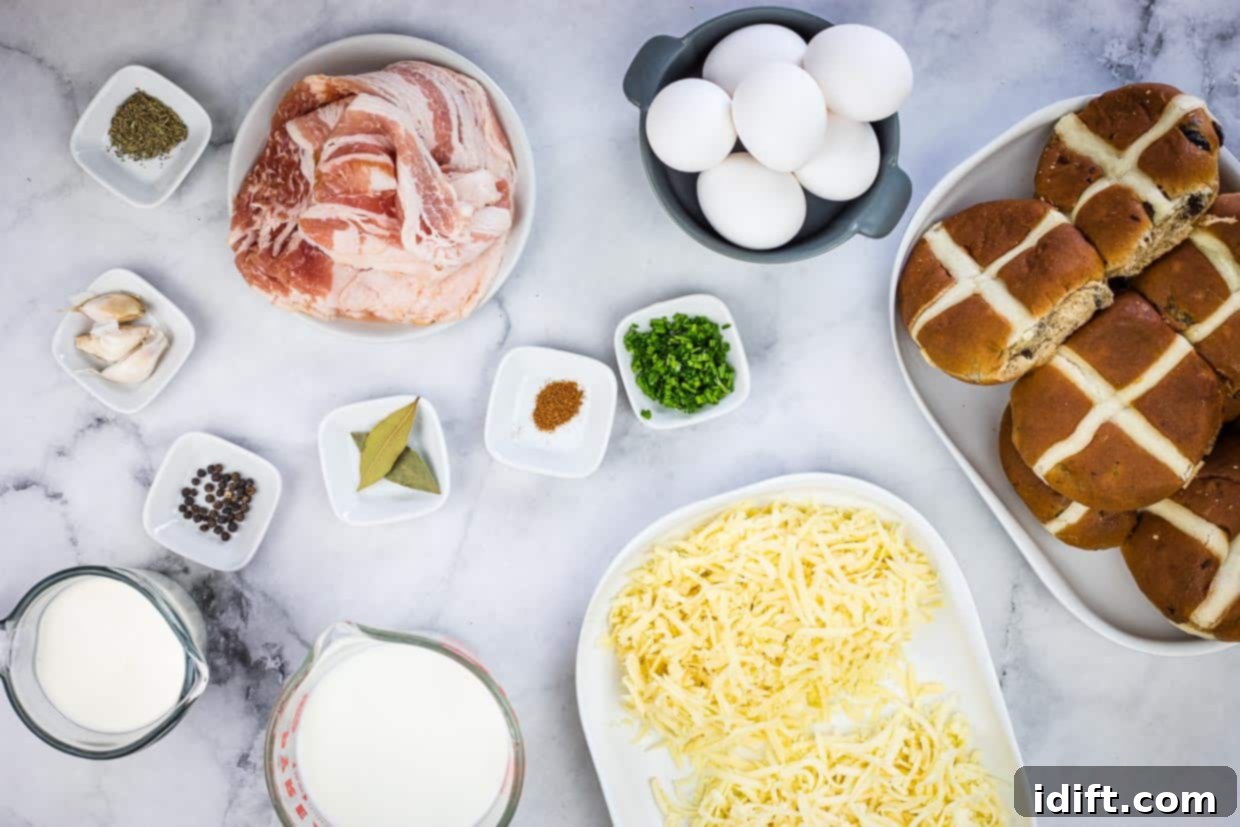 Spiced Hot Cross Bun French Toast Bake 6 Ingredients to make hot cross bun breakfast casserole.