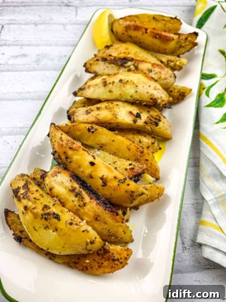 Greek Lemon Potatoes on a platter.