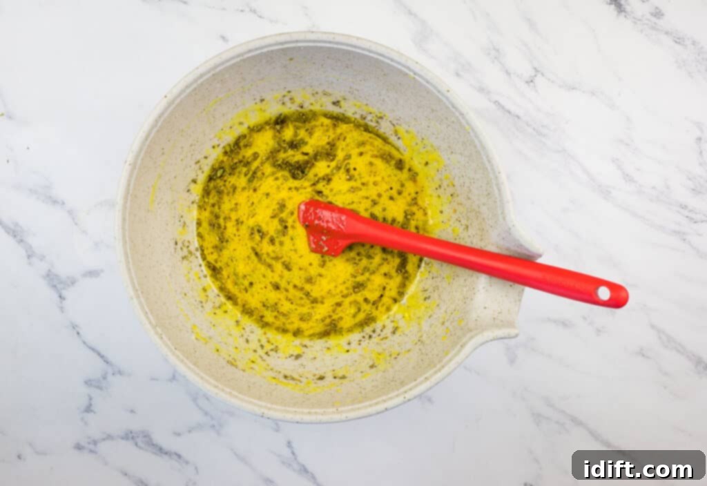 Dressing ingredients mixed in a bowl.
