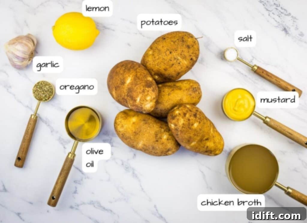 Labeled ingredients to make Greek Lemon Potatoes.