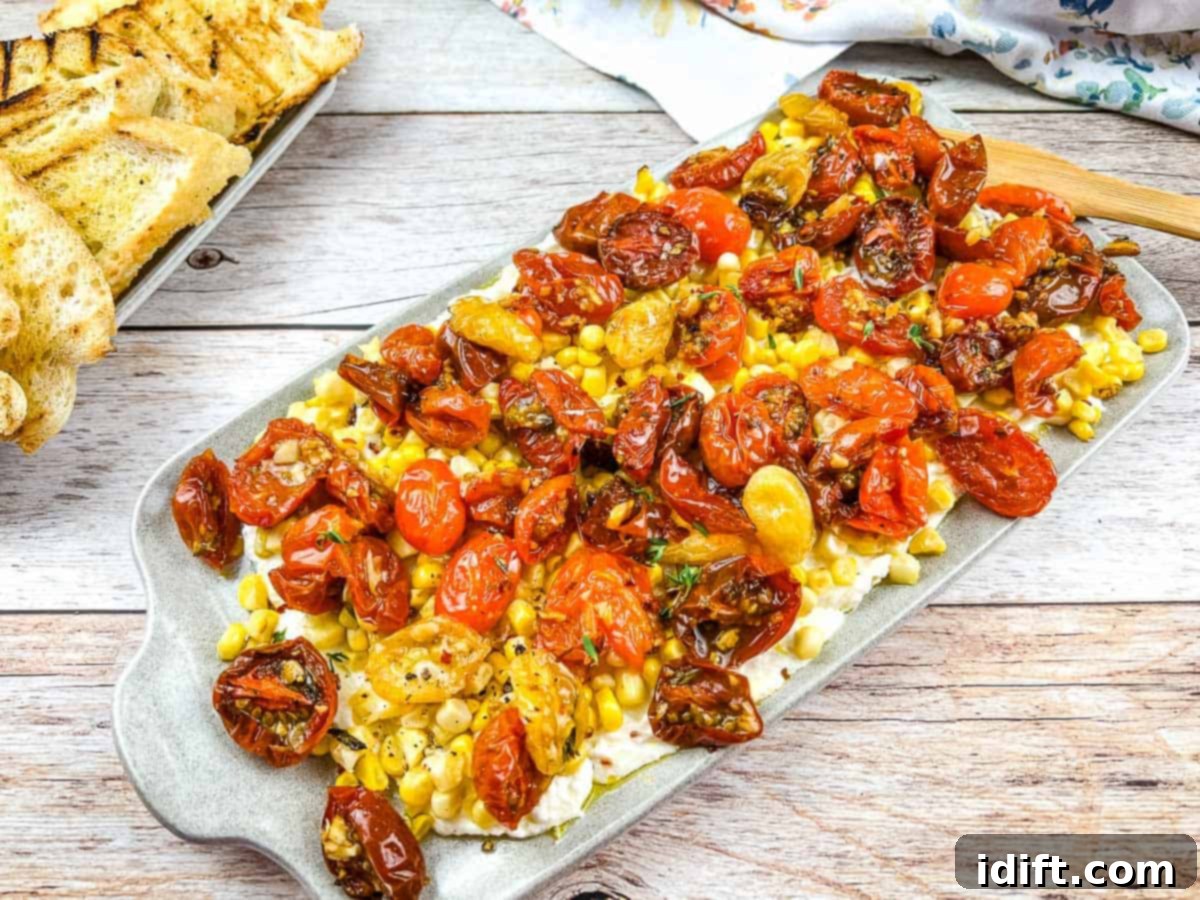 The final Tomato Bruschetta Board, beautifully arranged and ready to be served as an appetizer.