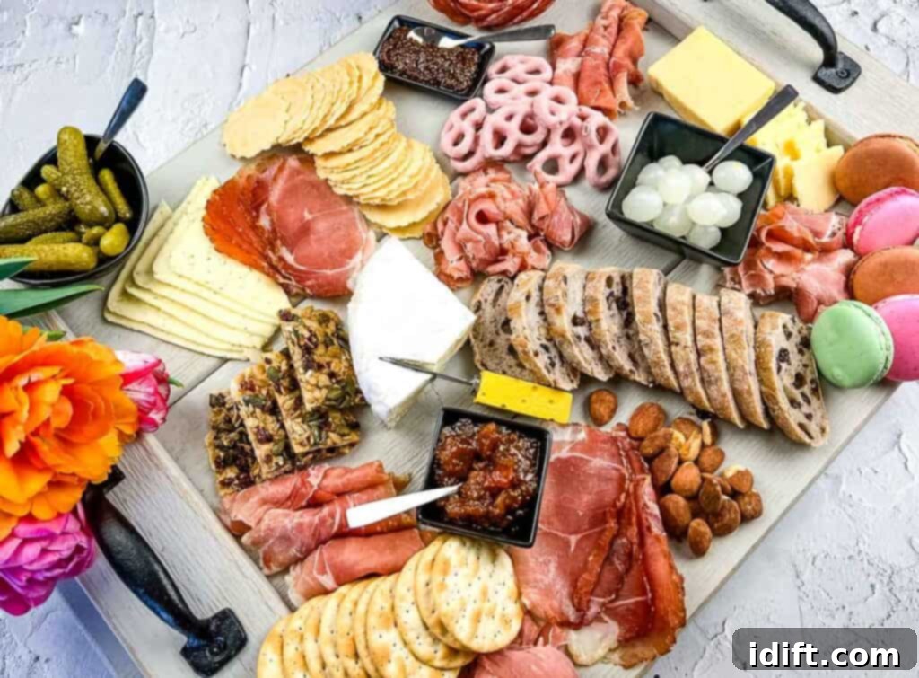 A beautifully arranged Mother's Day Charcuterie Board with a focus on fresh ingredients and vibrant colors.