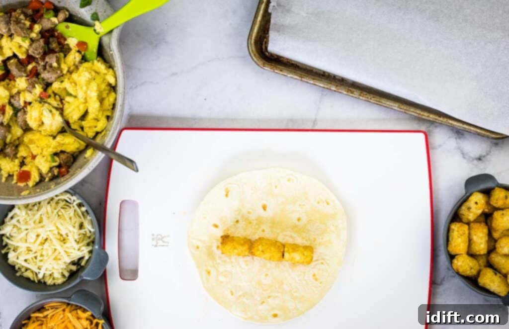 Tortilla with tater tots.