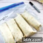 Breakfast burritos in a bag ready for freezing.