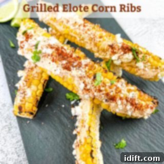 Delicious grilled elote corn ribs served on a sleek black plate, offering a perfect savory contrast.