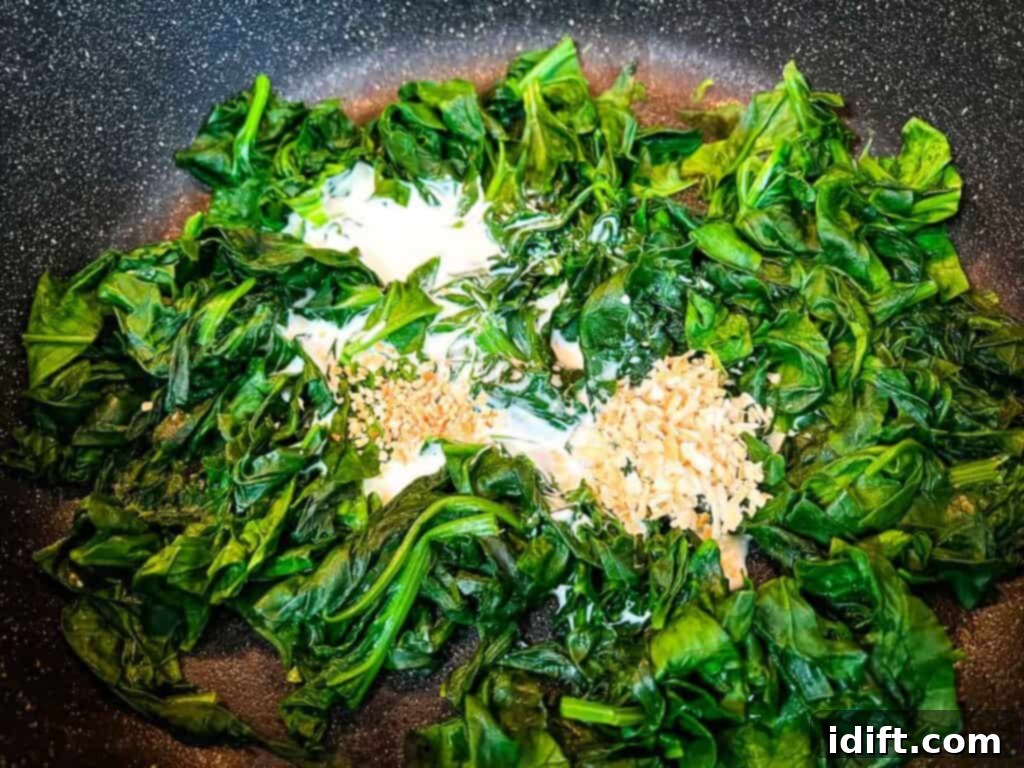 Velvet Mascarpone Spinach Your Ultimate Creamy Side 8 Heavy cream and seasonings added to the wilted spinach.