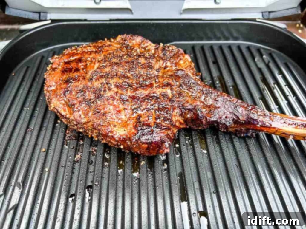 Cooked steak on the grill.