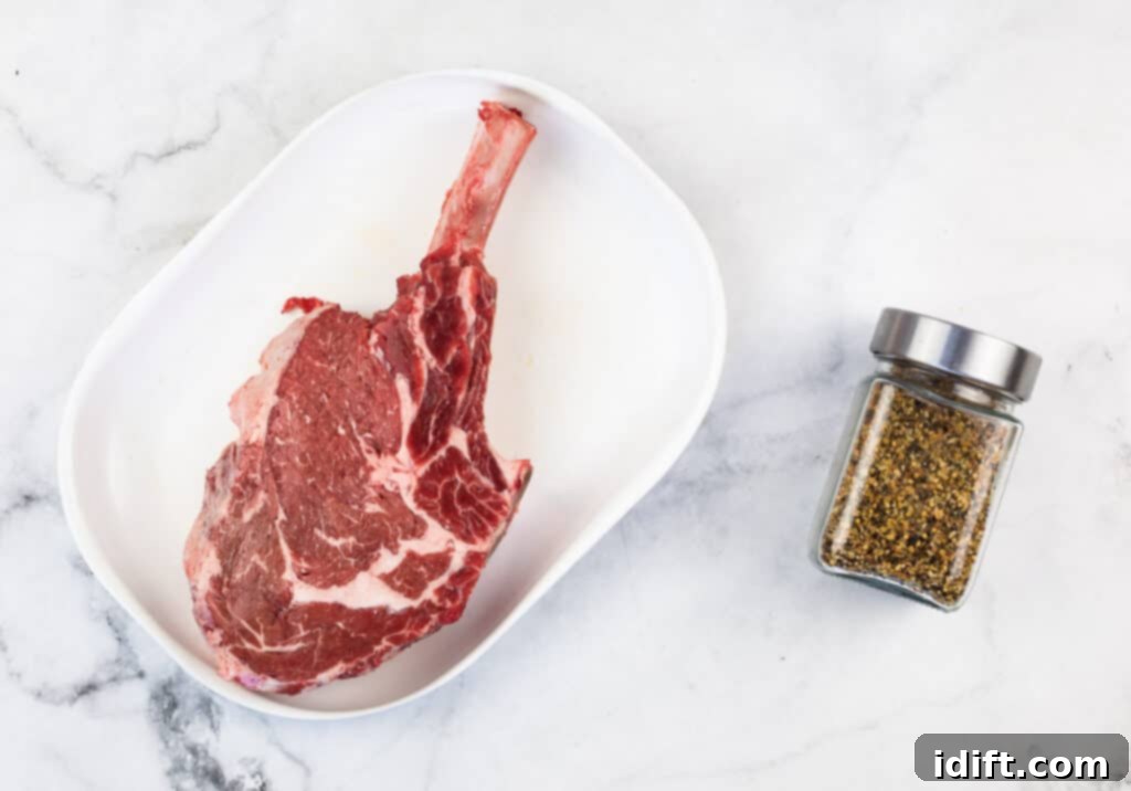 Ingredients to make a Ninja Woodfire Smoked Tomahawk Steak.