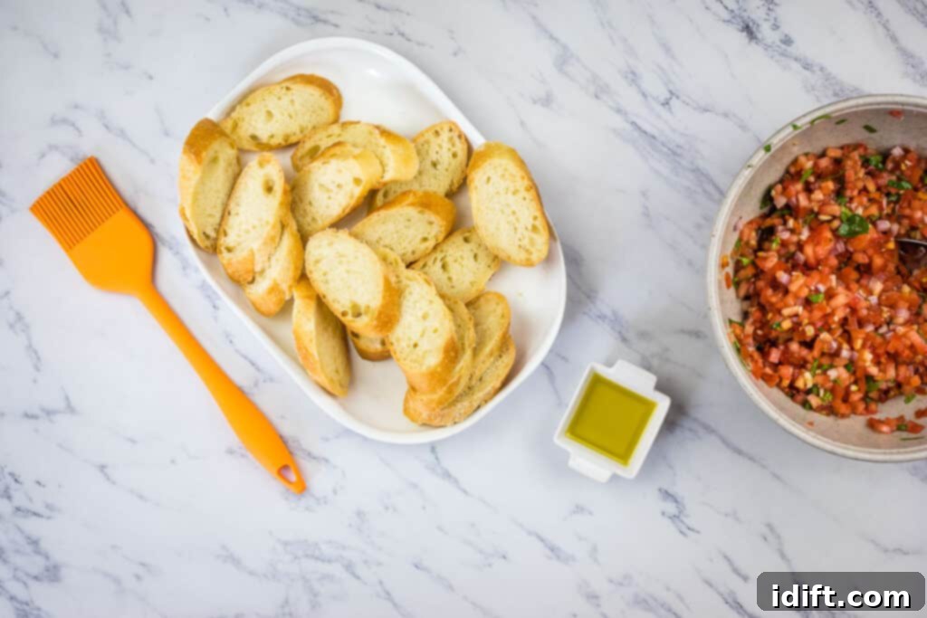 Effortless Bruschetta Bites 8 Brush the bread with olive oil before toasting or grilling.