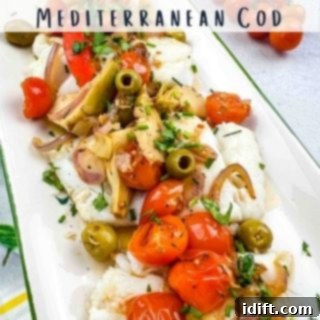 Mediterranean Spaghetti Delight 8 Flaky Mediterranean cod served on a platter, garnished with fresh herbs and lemon slices.