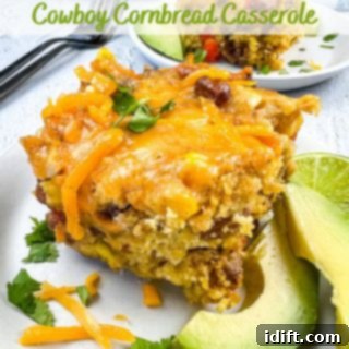 Comforting Baked Shrimp and Grits Casserole 9 Cowboy Cornbread Casserole on a plate with avocado, a rustic and flavorful dish.