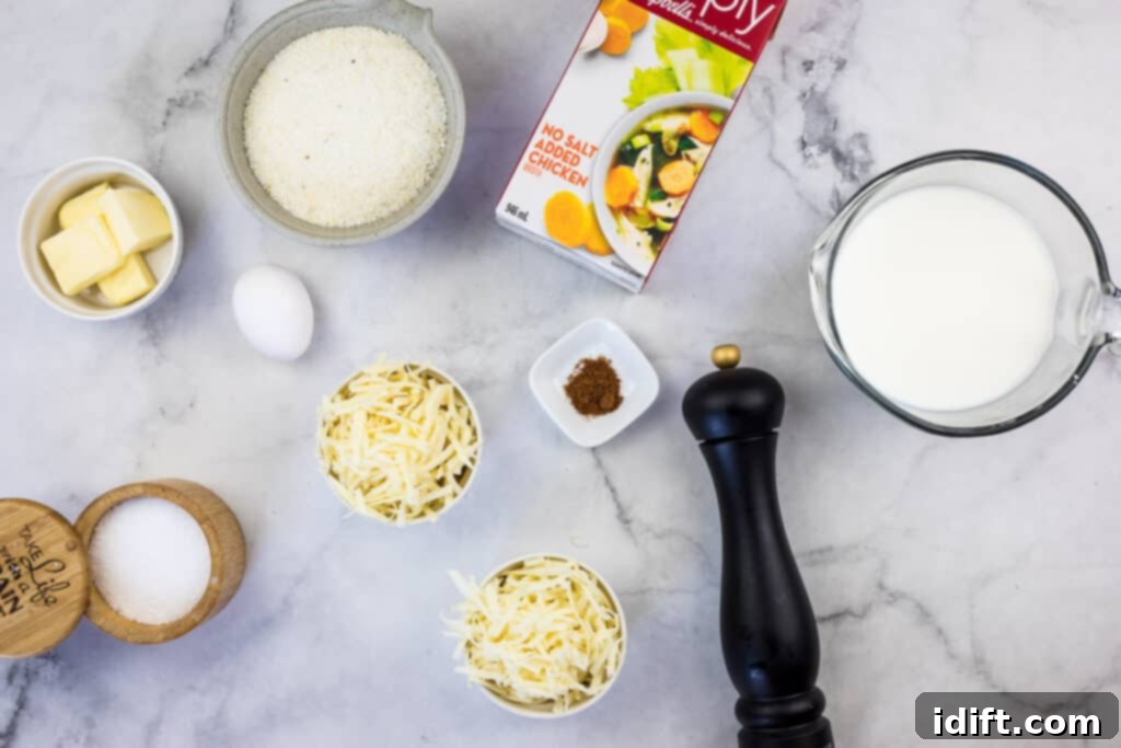 Comforting Baked Shrimp and Grits Casserole 10 All the ingredients neatly laid out for preparing the grits base.