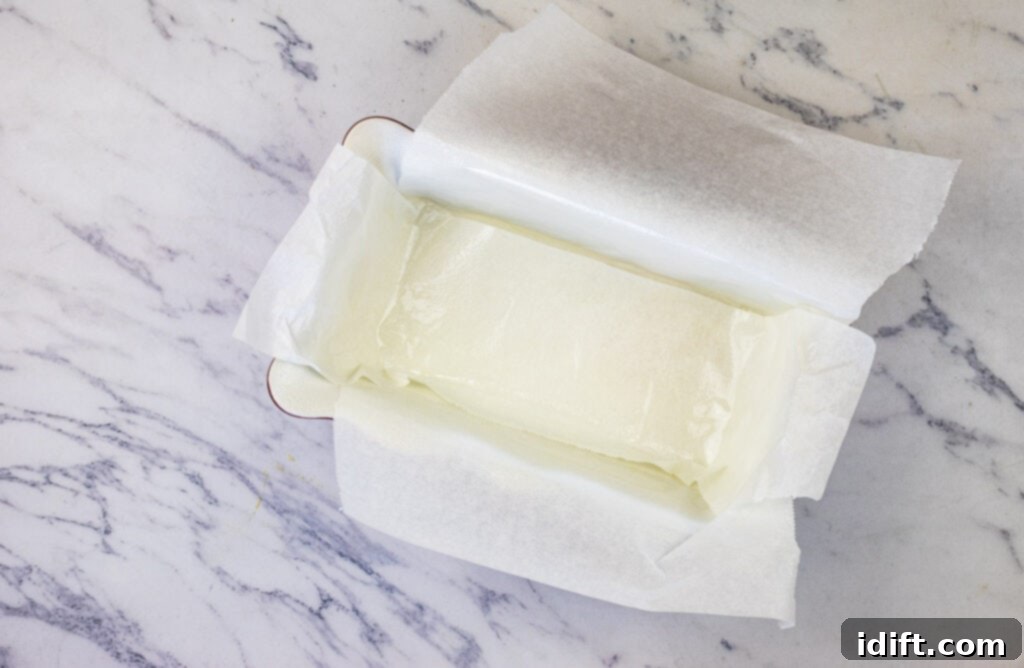 Lined and sprayed loaf pan, ready for marshmallow mixture.