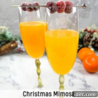 Christmas mimosa with cranberries and orange slices.